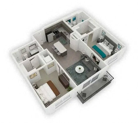 Floor plan for 2 beds, 2 baths, 924 sqft